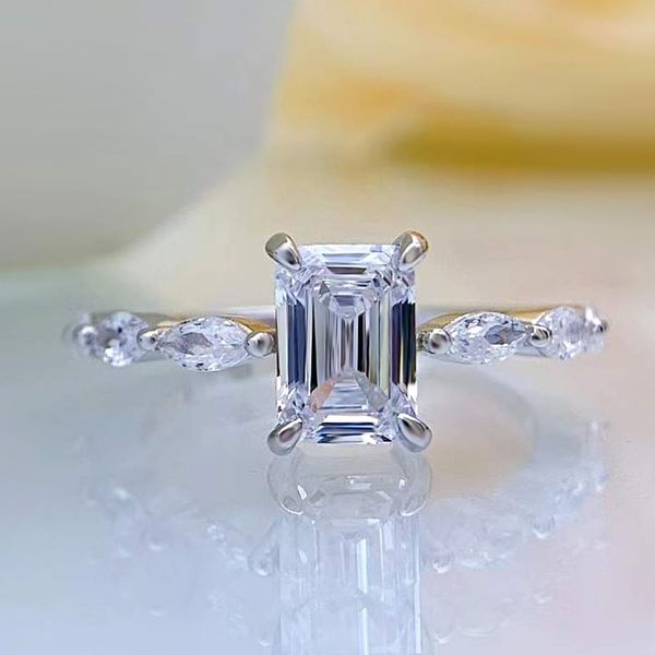 Anello con diamanti romantici 100% vero argento sterling 925 Anelli con fascia nuziale per le donne Regalo di gioielli con promessa di fidanzamento nuziale