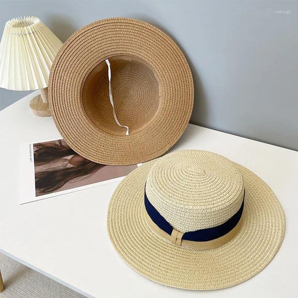 Berretti Moda Estate Donna Cappello di paglia naturale a tesa larga Chapeau Cappelli da sole femminili Paglietta Nero Panama Beach