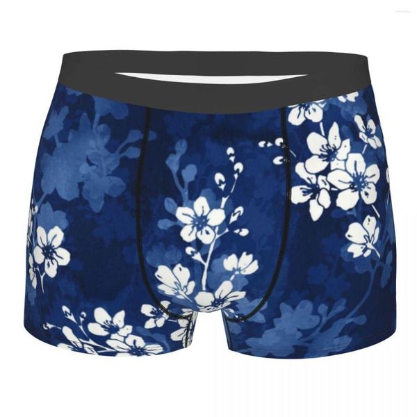 Mutande Sakura Blossom In Deep Blue Boxer Uomo Stampa 3D Modello elasticizzato maschile Ciliegia Fiori giapponesi Intimo Mutandine Slip