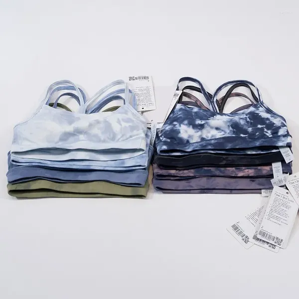 Yoga-Outfit Lunuwomen Tie Dye Bedruckter Anzug Doppelseitig gebürsteter Y-BH Dünner Gürtel Rückengurt Damen Sport Enge Unterwäsche