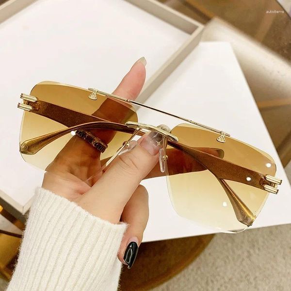 Óculos de sol quadro quadrado sem aro fatiado para mulheres moda clássico gradiente lente óculos de sol tendência vintage unisex eyewear 2023