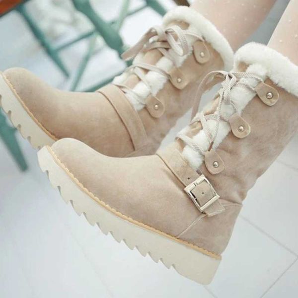 Botas de neve mais quentes inverno feminino rendas até estudante meninas fundo grosso anti-skid botas de algodão com forro de veludo inverno quente feminino