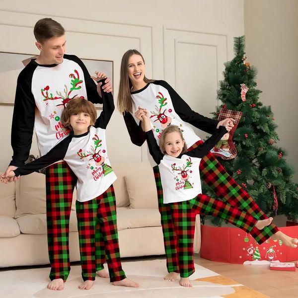 Família combinando roupas 2024 ano pai criança roupa bonito cervos adulto criança bebê pijamas 2 peça conjunto natal menina macacão homewear 231121