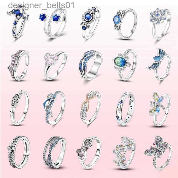 Bandringe Ringe für Frauen 100 % 925 Sterling Silber Rosa Herz Stern Mond Schneeflocke Zirkon Ringe Mode Verlobung Hochzeit SchmuckL231121