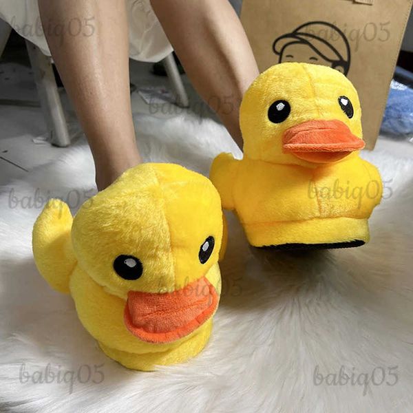 Chinelos de inverno criativo dos desenhos animados pato amarelo sapatos de algodão mulheres indoor aconchegante chinelos quentes unisex um tamanho slides pelúcia adorável pato sapatos t231121