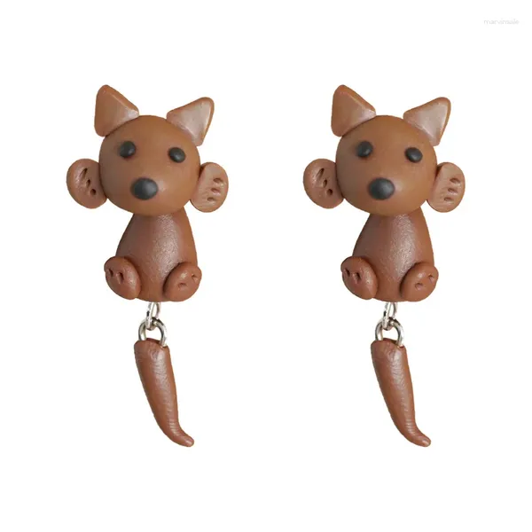 Brincos de parafuso prisioneiro bonito animal cinza cão para mulheres coreano verão na moda cerâmica macia criativo pequeno mouse orelha studs charme jóias