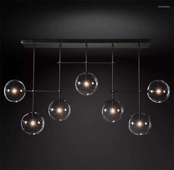 Lampadari in vetro globo lineare moderno retrò LED trasparente sfera in ottone cromato nero lampade lustro soggiorno sala da pranzo luci arredamento