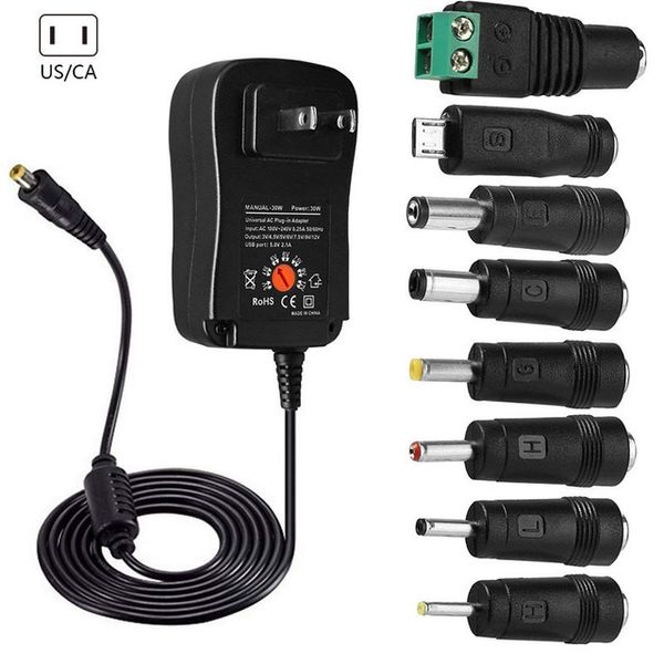 3-12V 30W Fonte de alimentação de saída CC ajustável EU UK Plug 100-240V CA Entrada com 8 plugues DC Adaptador de carregador de LED de cabo 130cm