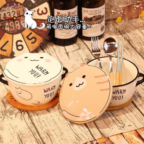 Set di stoviglie HF Creative Ceramic Bowl adorabile ramen grande ramen noodles tazza per pranzo in stile giapponese orecchie da tavolo giapponese