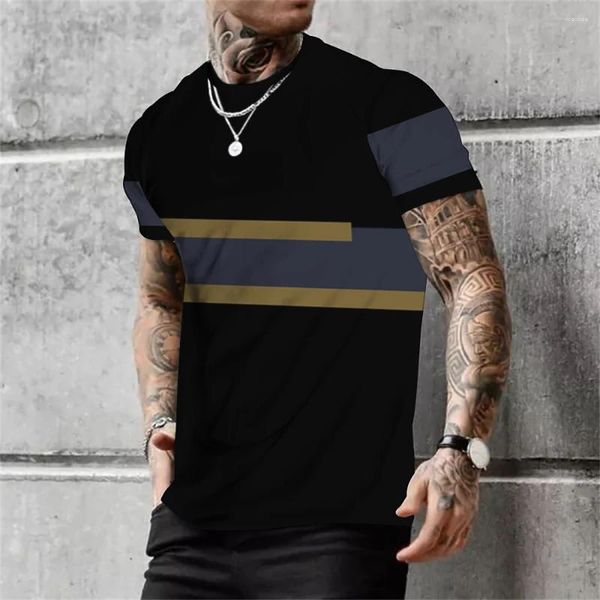 T-shirt da uomo Camicia a righe T-shirt Vintage manica corta Plaid Tees Top 2023 Casual Streetwear Oversize Moda Felpa Abbigliamento uomo