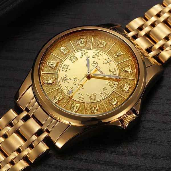 Orologi da polso Orologio meccanico automatico di lusso per uomo Oro 12 Zodiaco Uomo Orologi Orologio maschile quadrante inciso Orologio Hombre Relogio Masculino