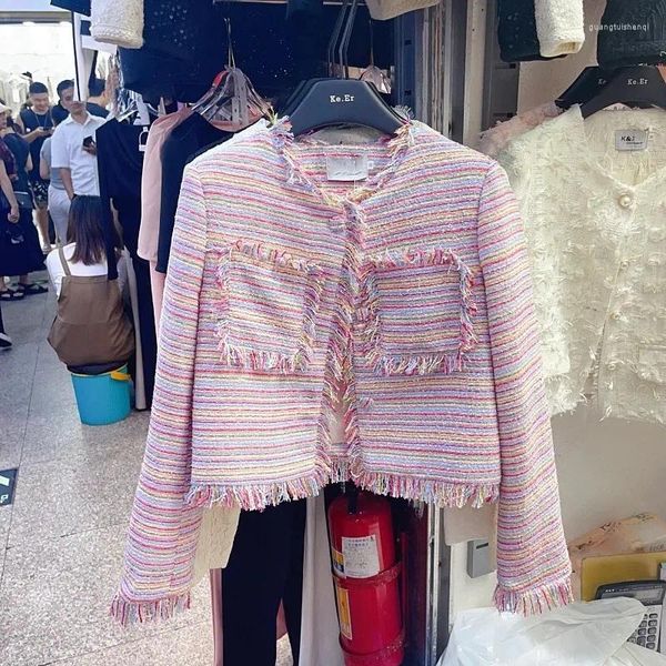 Jaquetas femininas casaco perfumado outono 2023 borla fio colorido tecelagem doce versátil