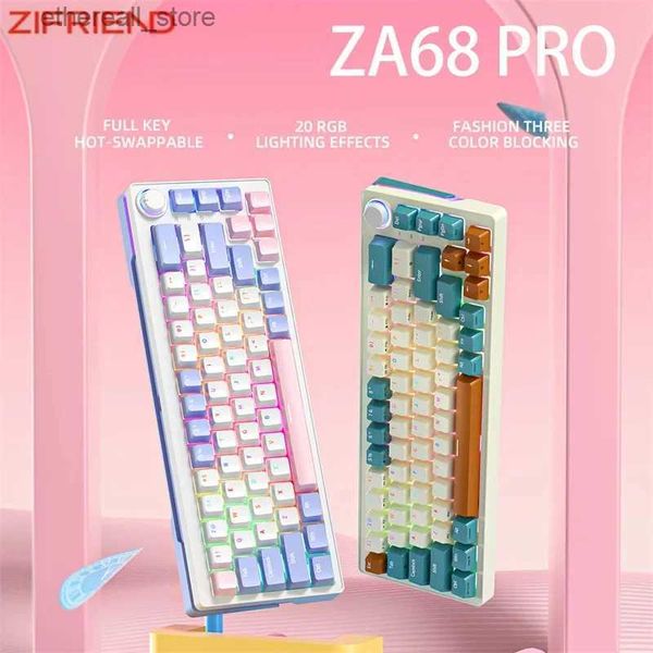 Клавиатуры ZIFRIEND ZA68 Pro, 68 клавиш, 3 режима, Механическая клавиатура PBT RGB, беспроводная связь Bluetooth, 2,4 ГГц, с возможностью горячей замены 65% 60% Игровые клавиатуры Q231121