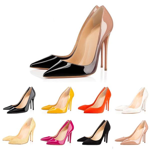 2023 Damenschuhe So Kate Echtes Leder Sexy Spitzschuh 8cm 10cm 12cm Pumps Rote Sohle Hochzeitskleid Schuhe Nude Schwarz Glänzend Mit Box