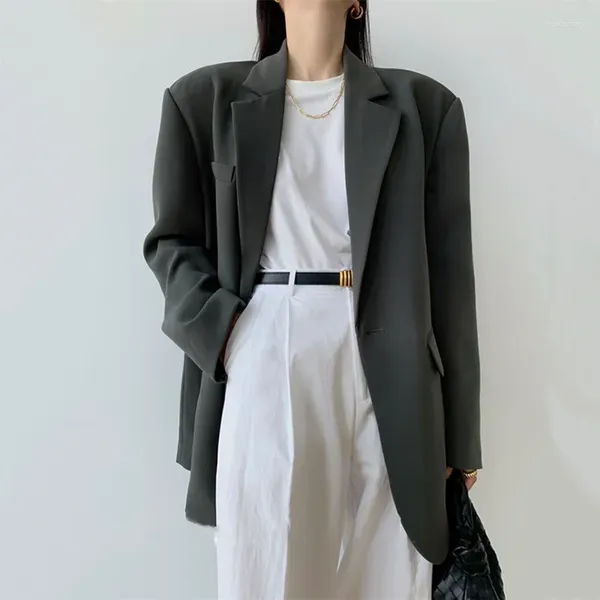 Ternos femininos sólidos casacos para mulheres jaqueta preta roupas soltas cinza blazer mulher moda 2023 chegadas outerwears em promoção