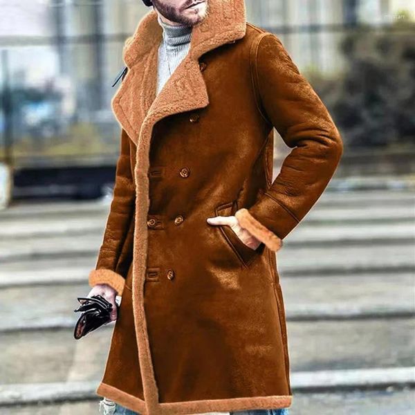 Jaquetas masculinas outono inverno quente longo jaqueta casual sólido retro casaco de pele moda masculina velo para masculino manter casaco grosso