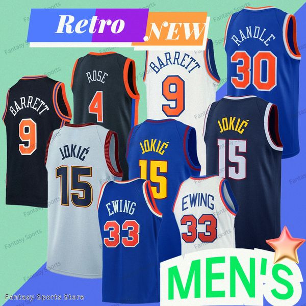 Patrick 33 Ewing Jersey Retro Basketball 15 Jokic Jamal 27 Murray Julius 30 Randle Nikola Derrick 4 Rose Jerseys New Vintage Men Shirts Blue White