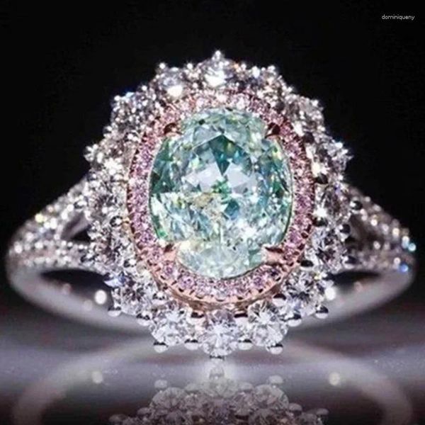 Cluster-Ringe, luxuriös, silberfarben, eingelegt, rosafarbener Zirkon, mehrfarbige Steine für Frauen, glänzender Verlobungs- und Hochzeitsschmuck