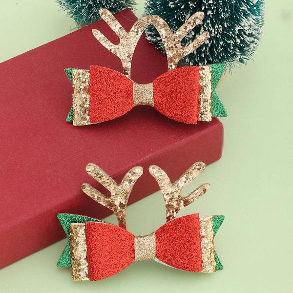 Haarschmuck 2 teile/satz Weihnachten Clips Mädchen Prinzessin Kawaii Elch Ohr Haarnadeln Glitzernde PU Leder Haarnadel Für Kinder Weihnachten Party geschenk