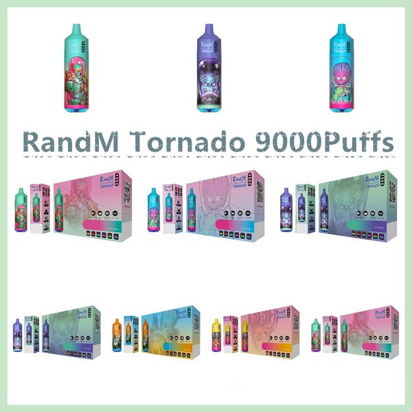 Original RandM Tornado 9000Puffs Descartáveis E Cigarros Vapes com Bobina de Malha RGB Light Bateria Recarregável 18ml Pré-preenchido Pod Big Puff Pen 0%2%3%5%