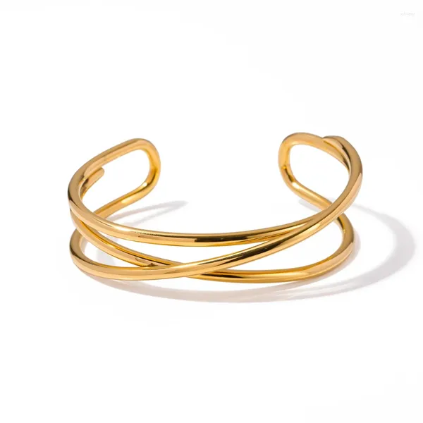 Bangle Youthway Linha de metal de aço inoxidável entrelaçada abertura brilhante pulseira fina 18k banhado a ouro charme jóias presente para mulheres