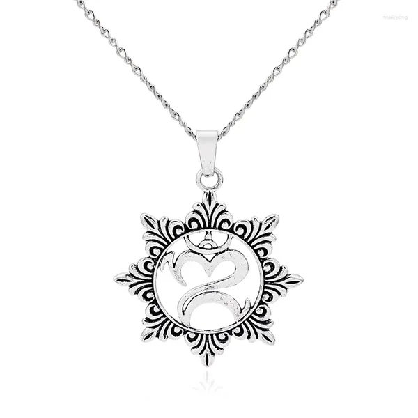 Collane con ciondolo 1 pz Argento tibetano Incidere Hollow Girasole Amuleto Pendenti con ciondoli Collana a catena lunga Girocollo Lagenlook Gioielli Regalo