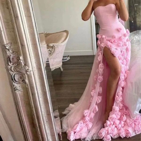 Partykleider Dubai Elegante rosa Blumen Abend für Frauen 2023 Hochzeit formelle Anlässe Langes Seitenschlitz Mädchenkleid