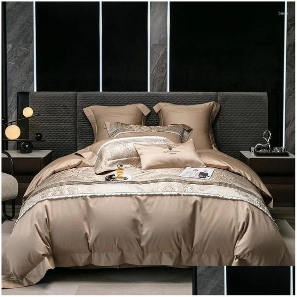 Set biancheria da letto Set patchwork vino rosso champagne di lusso 1000Tc cotone egiziano morbido piumino setoso Er lenzuolo piatto/con angoli federe Drop Del Dhocm