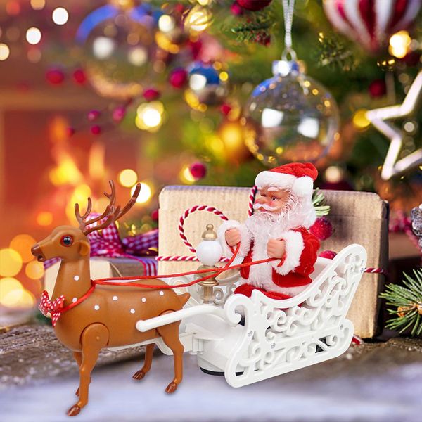 Forniture di giocattoli di Natale Musica elettrica Babbo Natale Cervo che tira il carrello Giocattoli per bambini Regali di Natale Desktop Decorazioni natalizie Ornamento 231121