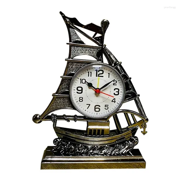 Relógios de parede Relógio Alarme Veleiro Mesa Vintage Modelo Retro Ornamento Náutico Mesa Barco Figura Silenciosa Cabeceira