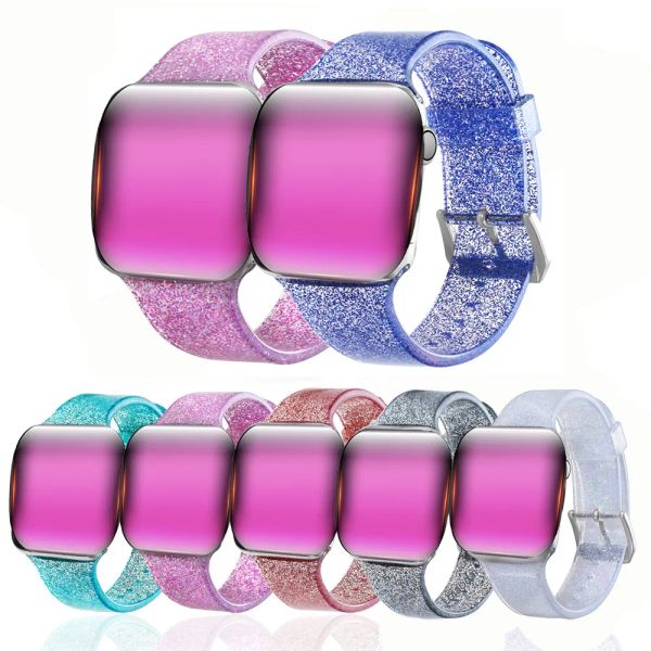 Correias inteligentes para apple watch 38mm 42mm transparente brilhante glitter silicone bandas de substituição pulseira com conector para iwatch zz