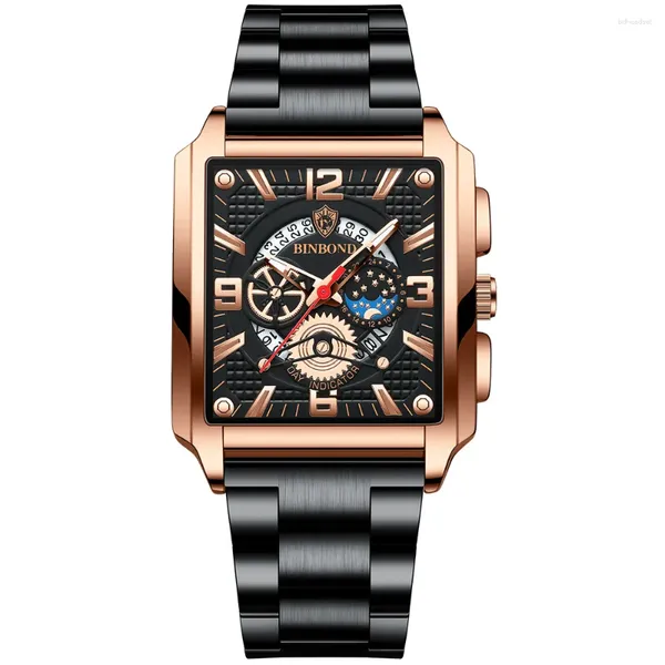 Relógios de pulso 2023 Binbond Relógios de pulso Relogio Masculino Homens Top Golden Gold Masculino Relógio de Pulso Homem Square Dial