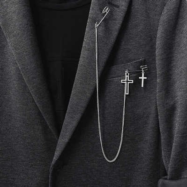 Pins Broschen Retro Mode Punk Kreuz Anhänger Lange Kette Quaste Brosche Frauen Männer Anzüge Kleid Silber Platte Schmetterling Pin Brosche Schmuck Z0421