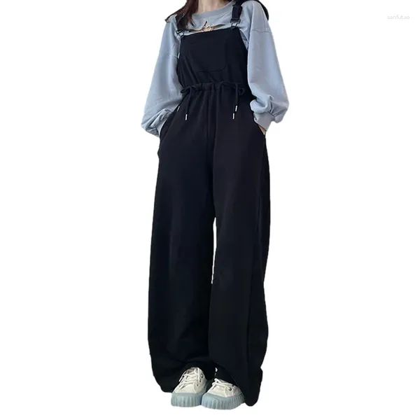 Kadın Pantolon Harajuku Sıradan Kargo Kadın Romper Kore Moda Sweatpants Siyah Vintage Geniş Bacak Tulumları Sokak Giyim Bol Tulum