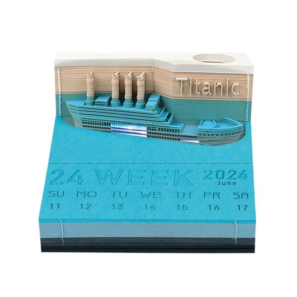 Outro jardim doméstico Omoshiroi Bloco 3D Notepad Mini Ship Calendar 2024 Led Blocos de bloco de notas 170 folhas de papel de nota Corte a laser? Presente de amigos 231121