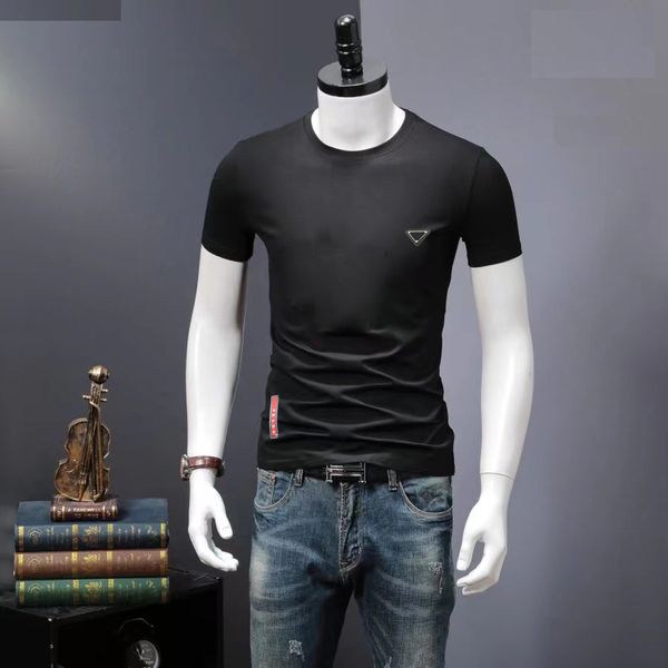 Designer camiseta casual masculino clássico carta ferro triângulo emblema camisa moda camiseta verão algodão esportes topo