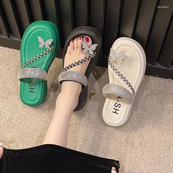 Elbise ayakkabıları moda kadın sandaletler kalın platform katı yay yaz topuklu slaytlar kadın için rahat 4 cm yüksekte topuklu plaj flip floplar