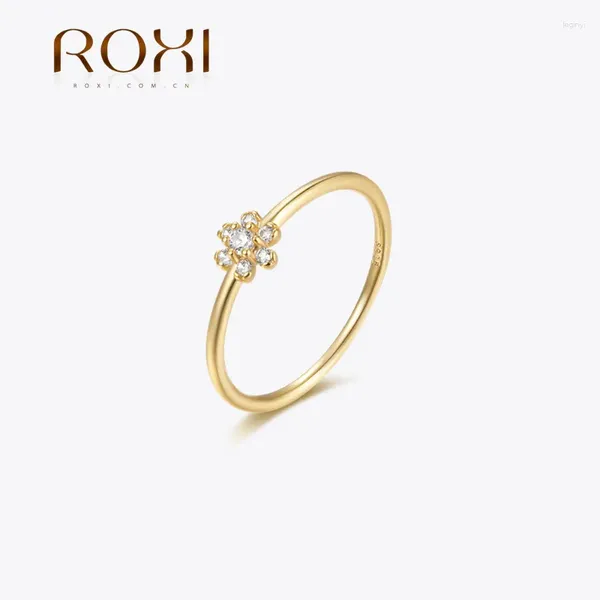 Anelli a grappolo ROXI INS stile semplice dito in argento sterling 925 per le donne Petali zircone anello di fidanzamento per matrimonio da donna regalo