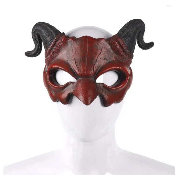 Articoli per feste Maschera da diavolo di Halloween Horror Mezza faccia Spaventoso Corno Fantasma Mostro Cosplay per costume