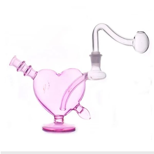 Adorável bonito coração rosa mini 10mm feminino vidro queimador de óleo tubo presente do dia dos namorados água dab rig bong para fumar bj