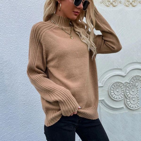 Suéteres femininos outono inverno elegante tricô gola alta pullovers casual manga longa básico femme loungewear