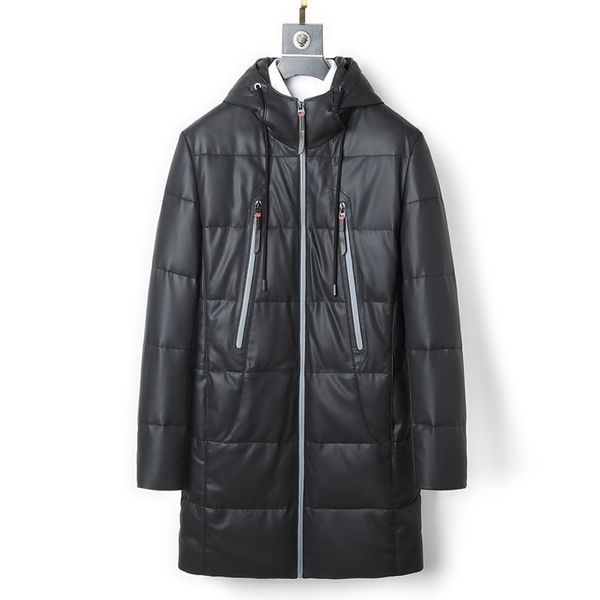 Piumino d'oca da uomo Parka Felpe con cappuccio Piumino Autunno Inverno Bomber in pelle Capispalla da esterno Giacche a vento Taglie forti Nero L XL XXL XXXL