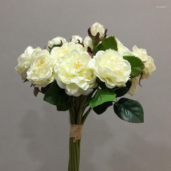 Dekorative Blumen, 3 Stück, 29 cm, Blumenstrauß aus kleinen Rosen, gehobene Kunstblume, elegante Hochzeitszeremonie, Braut, handgebunden, Symbol, reine Liebe