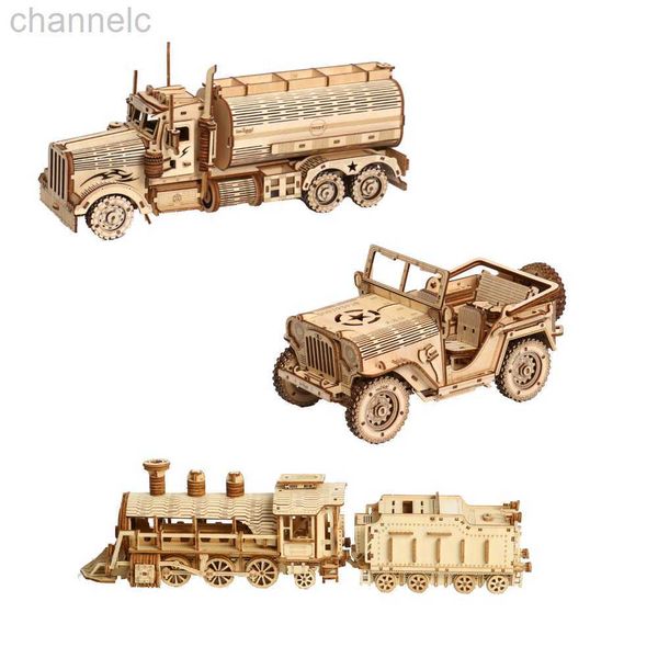 Science Discovery 3D Train Model Building Blocks Toy Kit Fai da te Bambino Adulti Assemblaggio Puzzle Mestiere Locomotiva a vapore mobile Camion Auto Puzzle in legno