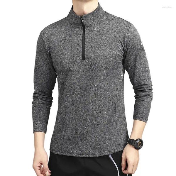 Polo da uomo 2023 Autunno Inverno T-shirt Capispalla Polo Manica lunga Colletto alla coreana Maglione di colore solido Casual Sport Tendenza Bottoming