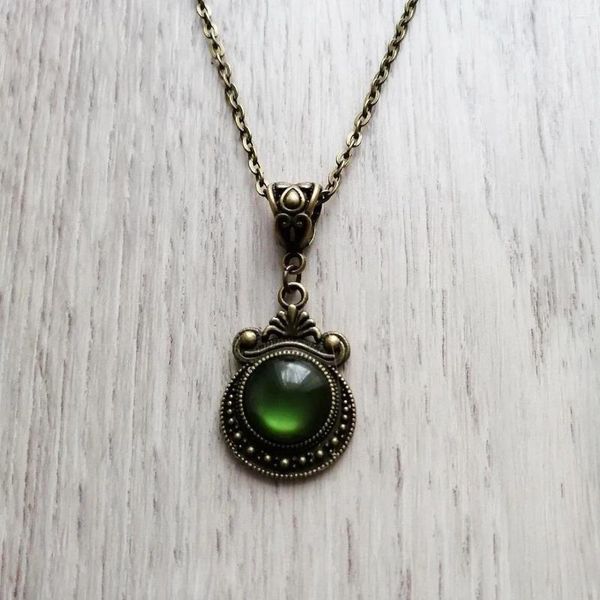 Pingente colares gótico verde veneno lua colar para mulheres menina moda bruxa jóias accessorie vintage mistério cameo gargantilha presente