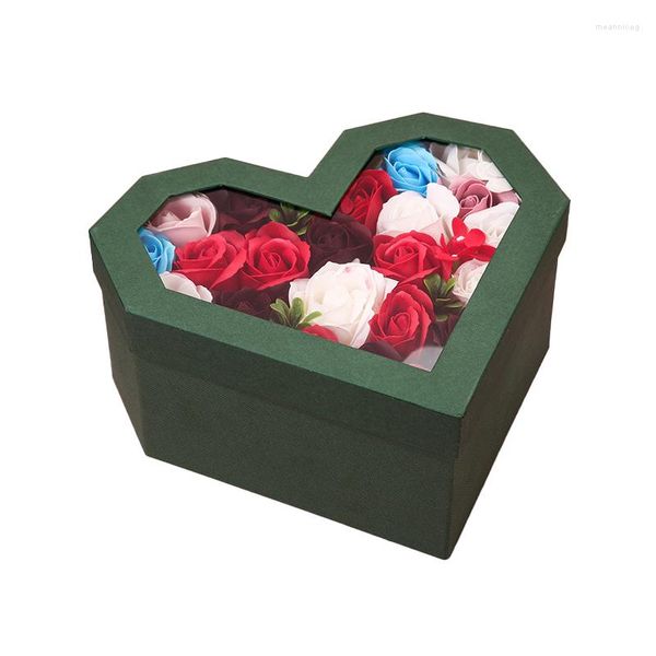 Dekorative Blumen präsentieren Papier Jubiläum Geschenkbox Valentinstag Hochzeit Aufbewahrungsbox mit Deckel Fenster herzförmige Verpackung Geburtstag