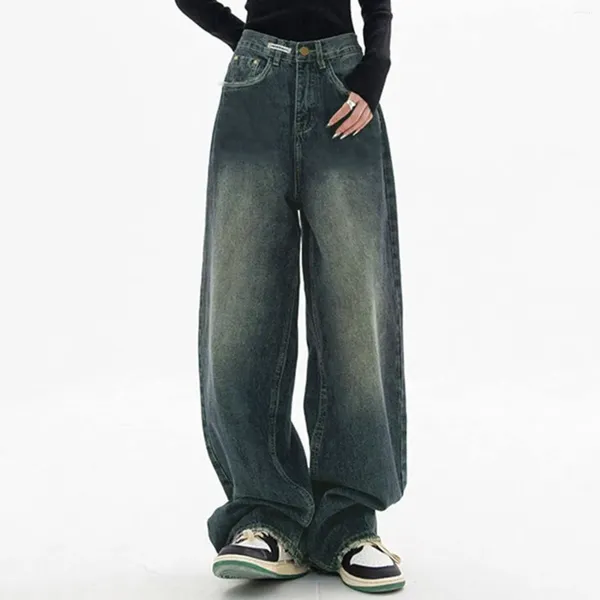 Damenjeans, trendige Jean-Jacke, Damen-Baggy-Hose mit hoher Taille, E-Girl-Stil, Streetwear, Mode, Vintage-Denim, locker, gerade