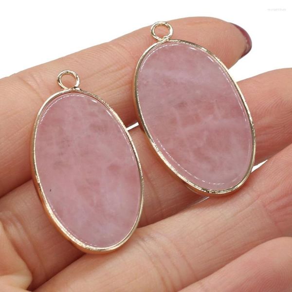 Colares pendentes Quartzes de pedra natural pingentes de forma oval banhada a ouro Cristal rosa para jóias Faculdade de colar