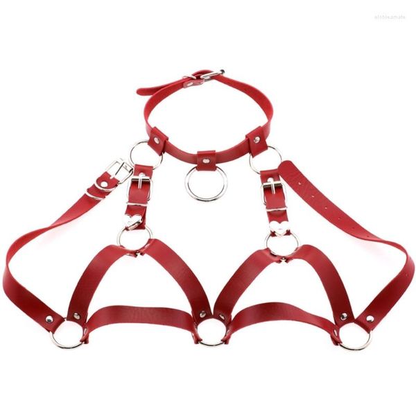 Gürtel M2EA Ledergeschirr BH Top Punk Cupless BraChain Körperschmuck Brustklammer Ketten-BHs